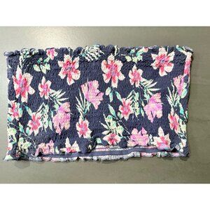 VICTORIA'S SECRET PINK LARGE TROPICAL PALM RUCHED SCRUNCH STRETCH BANDEAU BRA LG